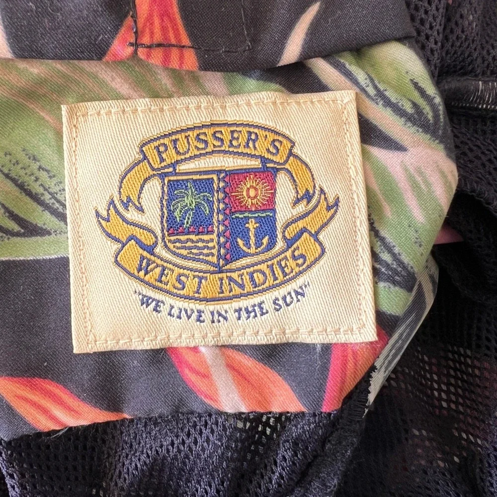 Pussers West Indies Mens Tropical Floral Swim Trunks Black Large 6.5 Inch Inseam
